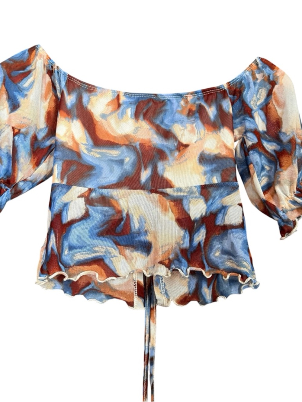 Almost Famous Y2K Tie-Front Off-Shoulder Front Slit Crop Top - Picture 6 of 8